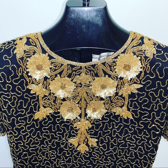 Black and Gold Vintage Beaded Blouse - Picture 3 of 6